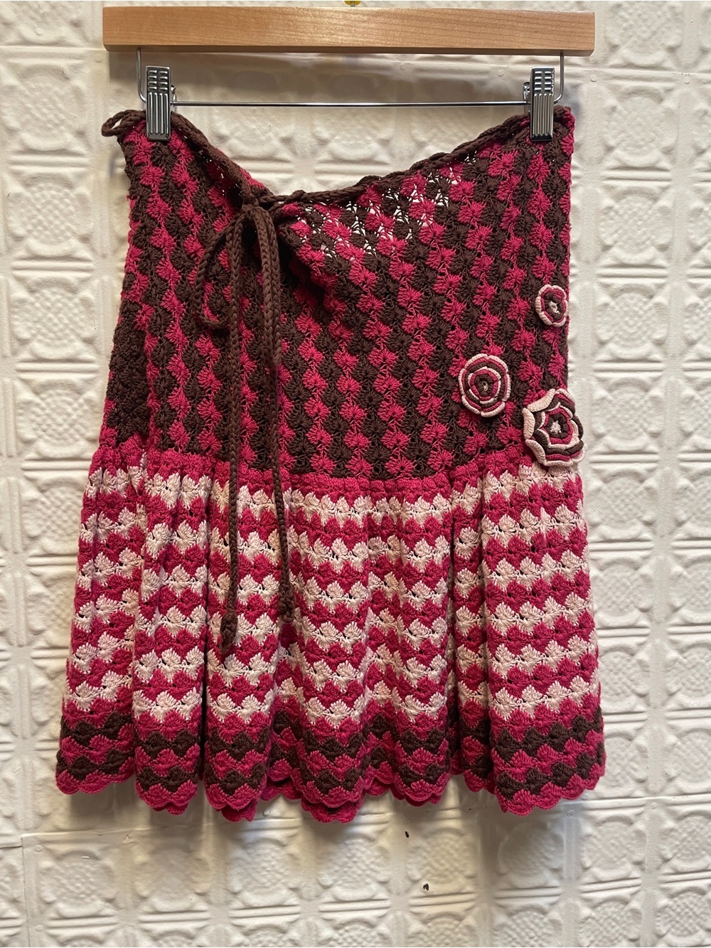 Moschino Crochet Wrap Skirt - Pink, Brown & Cream